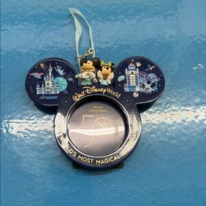 Disney Mickey and Minnie Celebration Frame Ornament - Blue and Gold